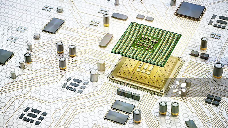 CPU在通用主板上的3D图图片素材
