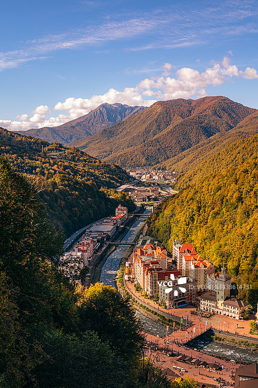 秋季罗莎库塔高山度假村顶视图图片素材