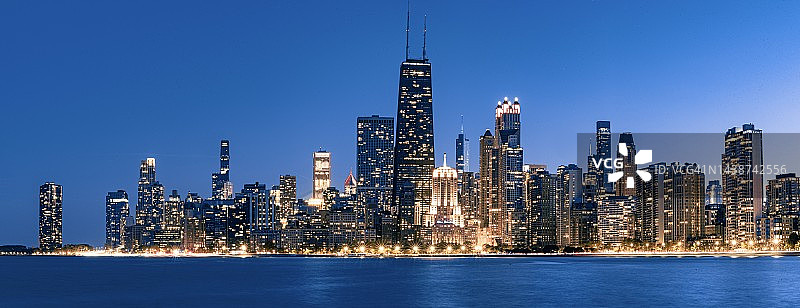 芝加哥市中心夜景全景照片图片素材