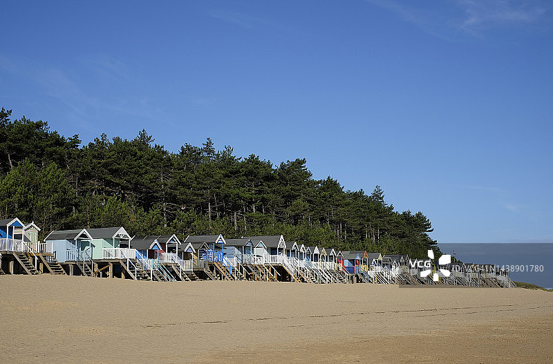 英国诺福克郡韦尔斯 next-the-sea 的海滩小屋图片素材