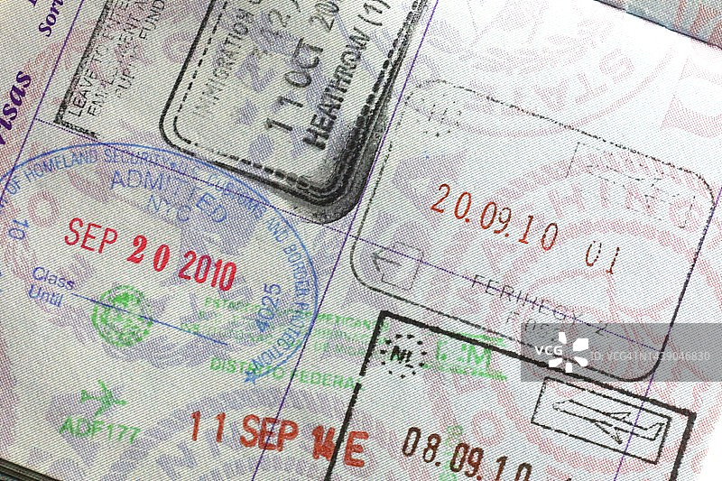 护照上的目的地印章图片素材