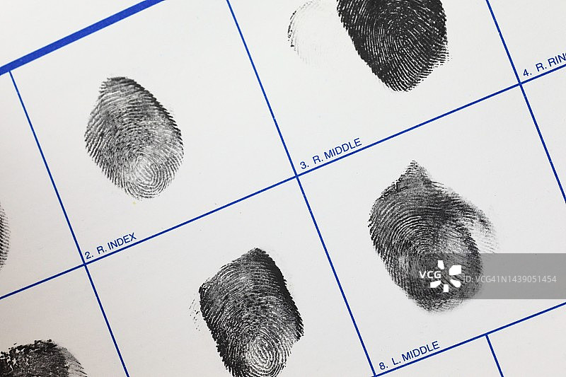 用于犯罪识别的指纹卡图片素材