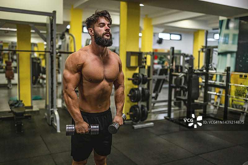 在健身房使用哑铃图片素材