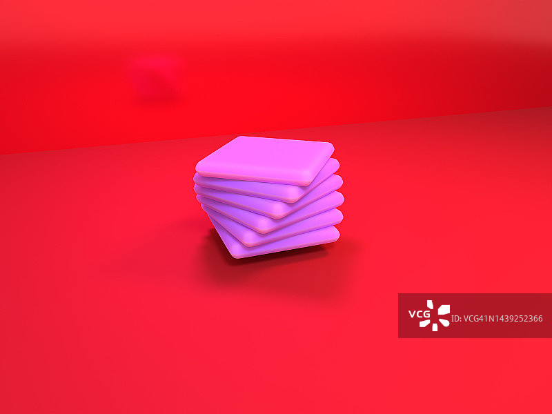 红色背景上的抽象紫色飞行形状3D渲染图片素材