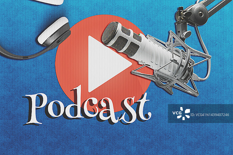 智能手机、耳机、麦克风、PC电脑：播客概念图片素材