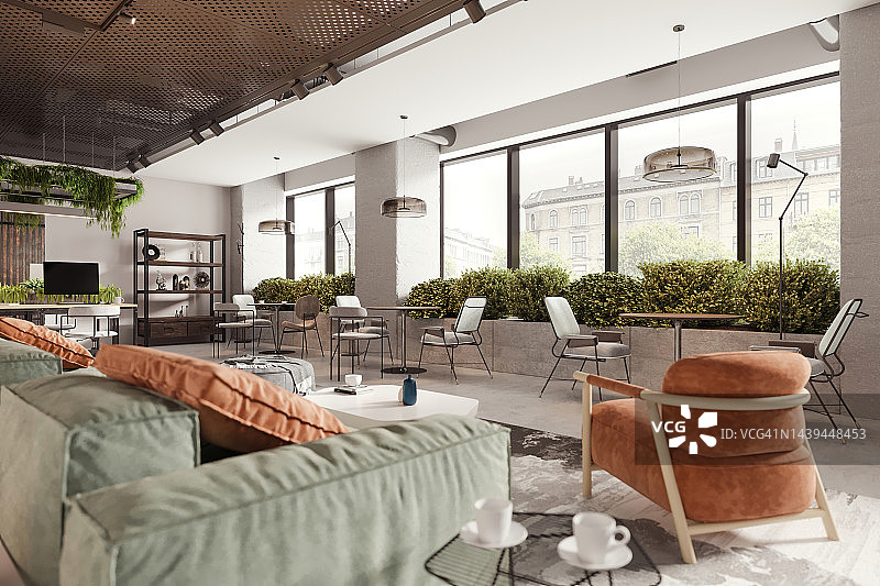 现代办公室中的创意开放式休息区图片素材