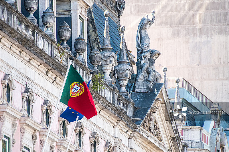 葡萄牙和欧盟旗帜图片素材