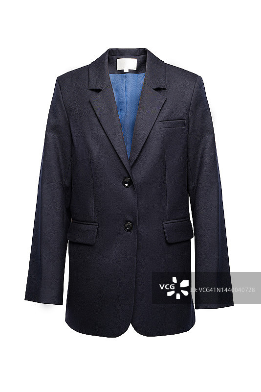 蓝色女夹克，白色背景，隐形模特图片素材