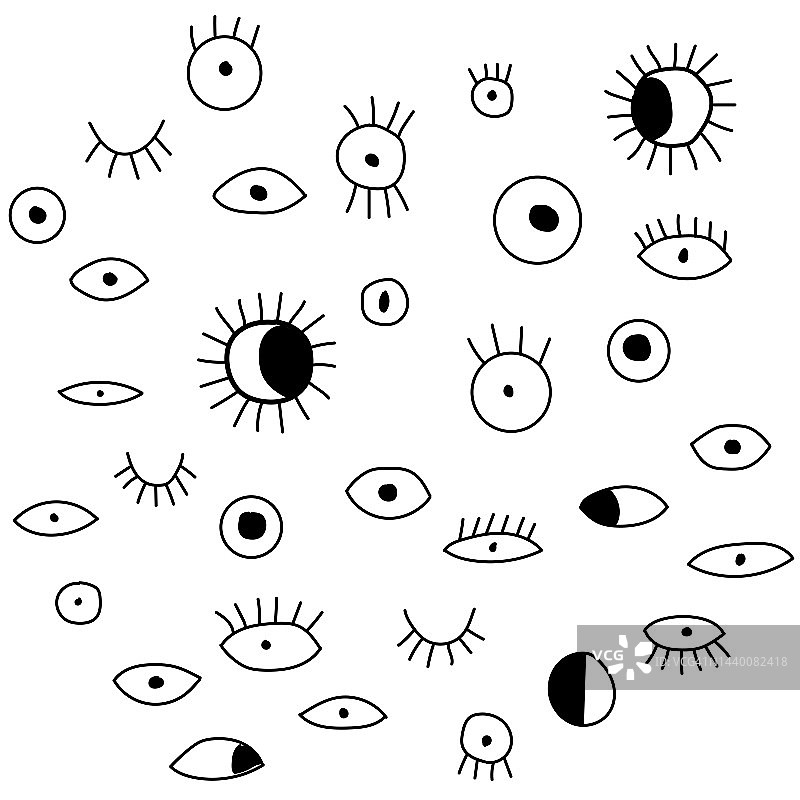 眼睛：现代手绘眼睛和睫毛插画图片素材