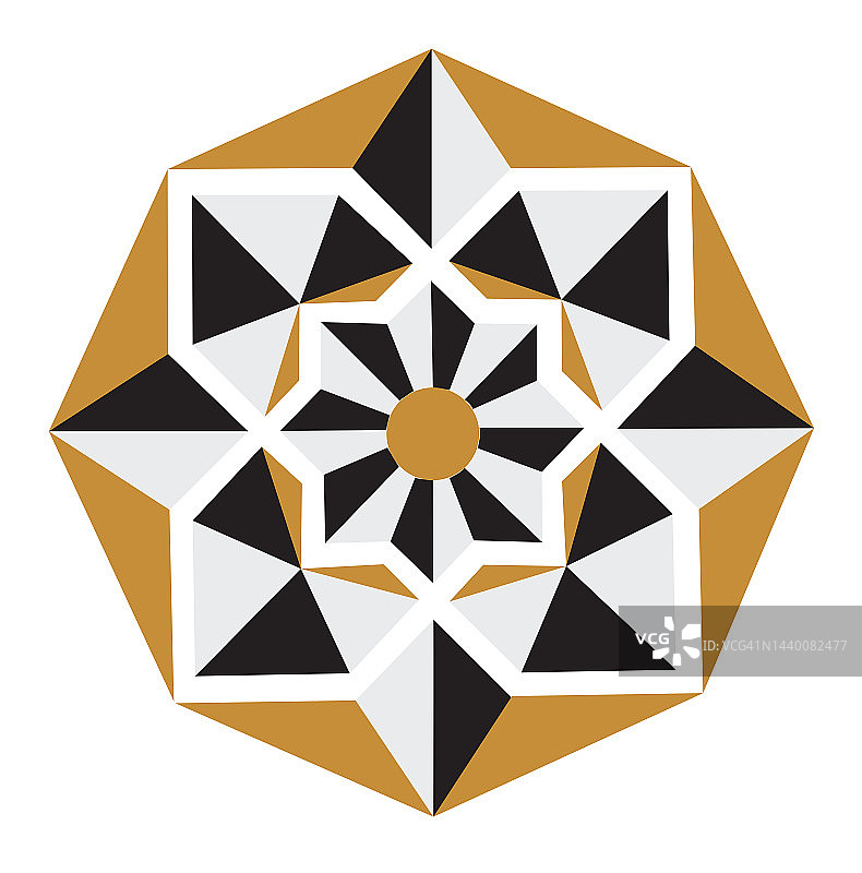 星星能量。黑色、棕色和灰色几何曼陀罗插图。图片素材