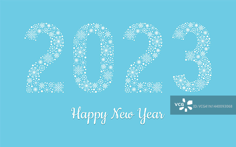 蓝色背景上的雪花2023新年数字图片素材