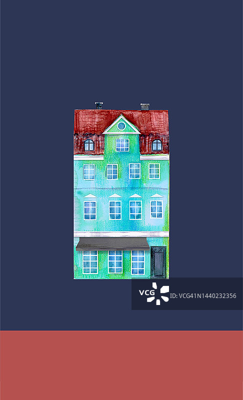 手绘水彩亮色房屋图片素材