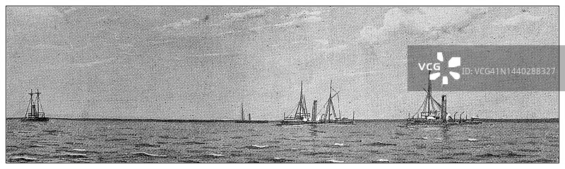 复古图像：美西战争马尼拉湾海战中的战舰图片素材