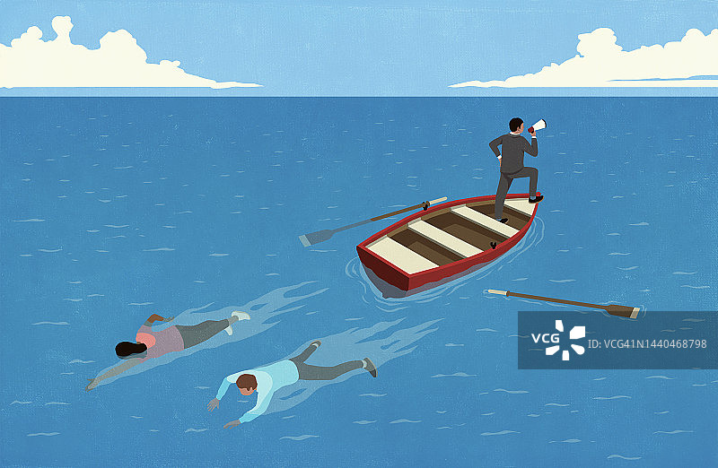 情侣划船离开拿着扩音器的男人图片素材