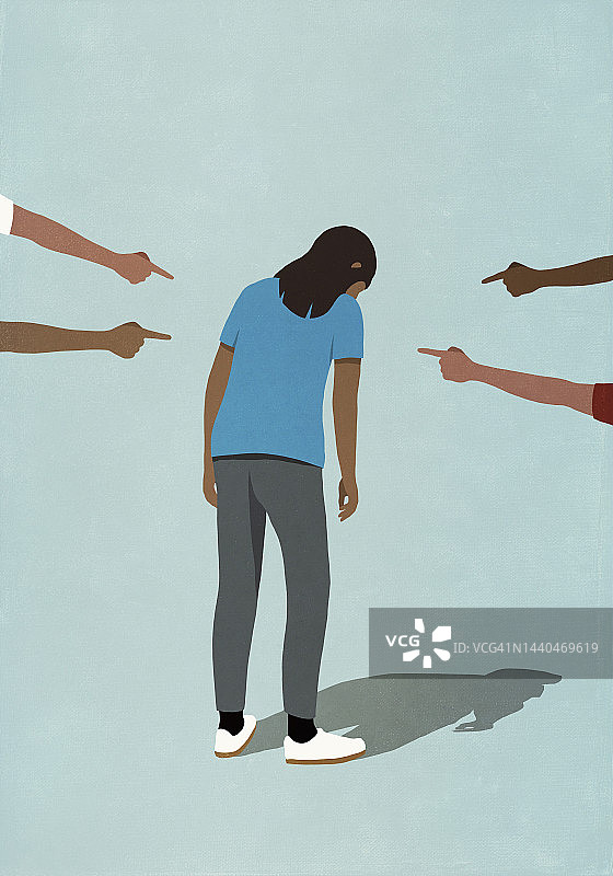 指向沮丧女人的手指图片素材