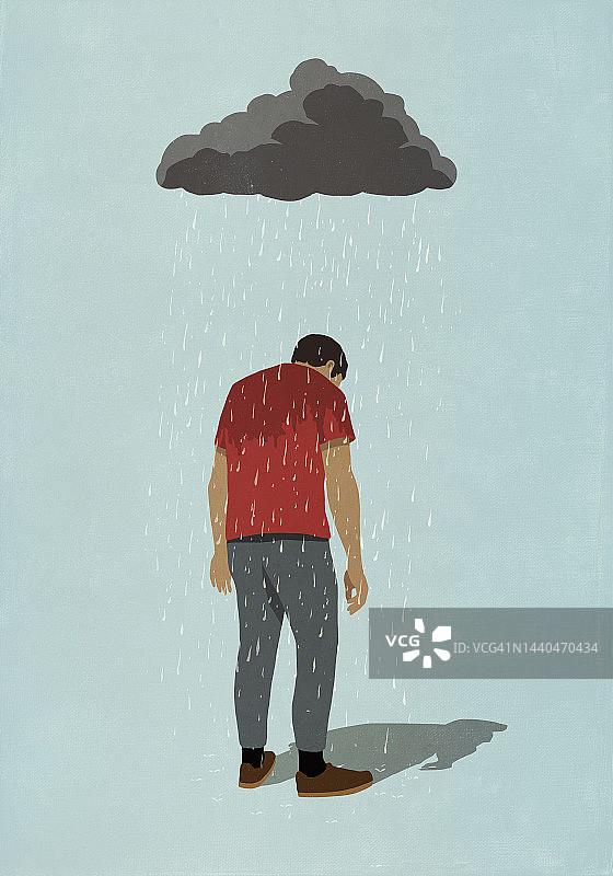 抑郁男子头顶的雨云图片素材