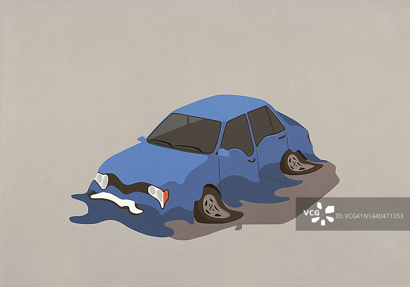 灰色背景上融化的蓝色汽车图片素材