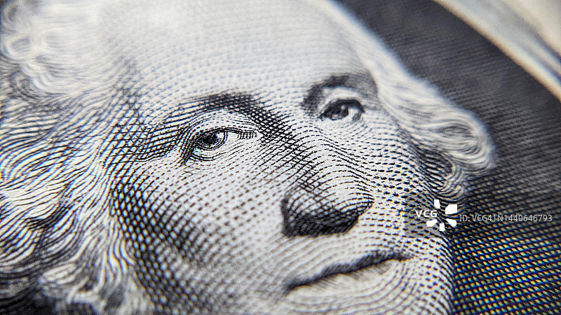 一美元纸币上乔治·华盛顿画像的细节特写图片素材