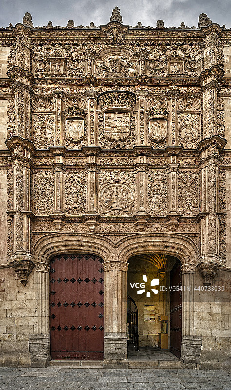 萨拉曼卡大学（西班牙卡斯蒂利亚-莱昂）的建筑立面图片素材