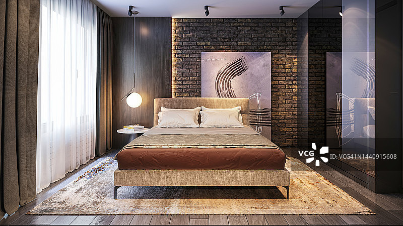 阁楼公寓卧室内部图片素材