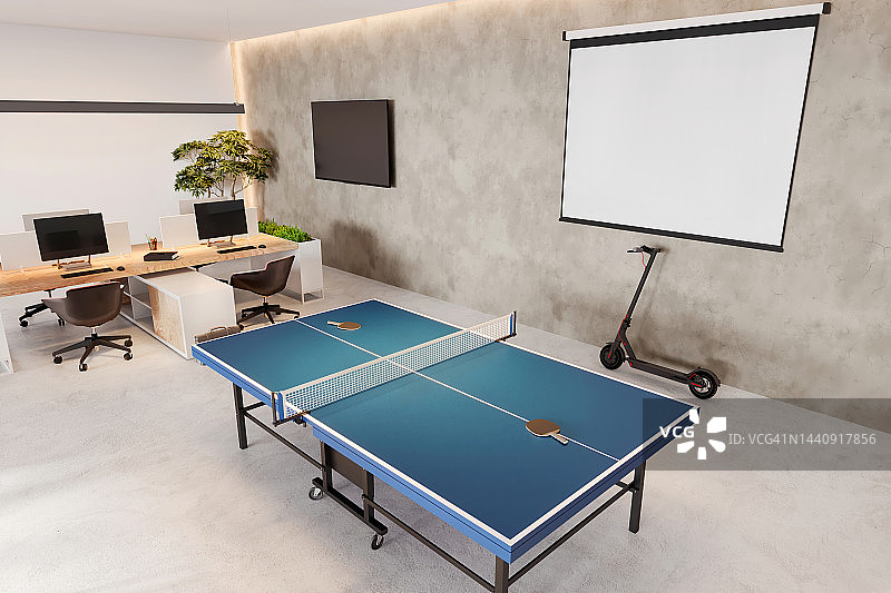 带有乒乓球台的现代开放式办公空间图片素材