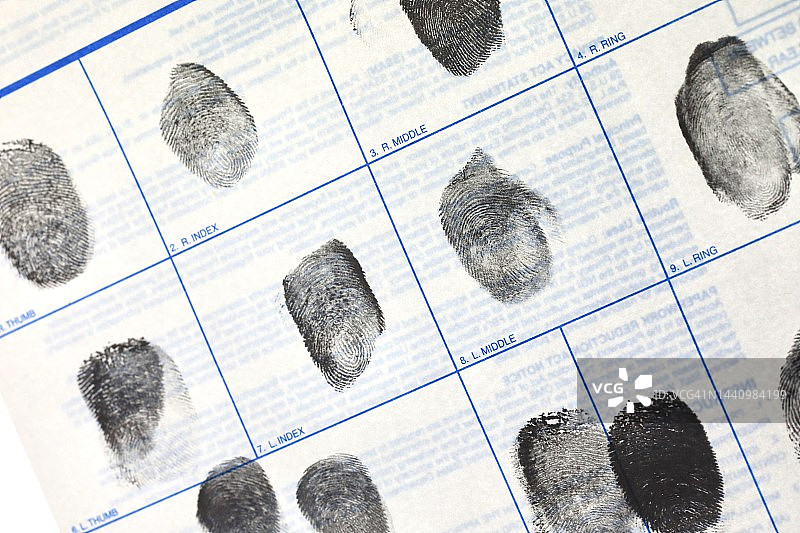 犯罪记录识别上的指纹图片素材