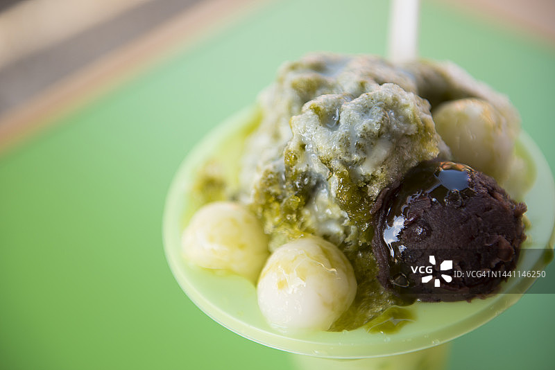 宇治金时刨冰麻薯甜点，日本宇治图片素材