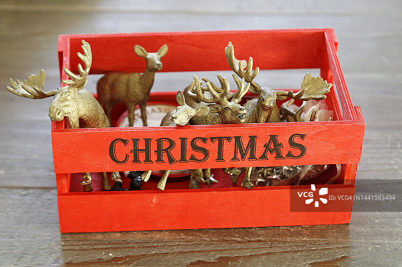 装有圣诞装饰品的盒子图片素材