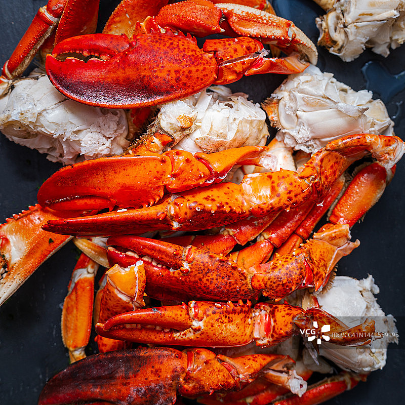龙虾钳和邓杰内斯蟹腿的细节图片素材