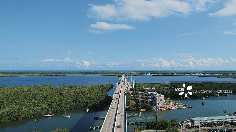佛罗里达群岛 - 拉哥岛桥无人机视角图片素材