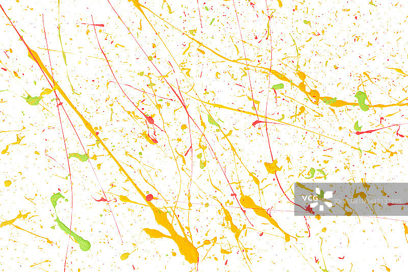 彩色墨水飞溅：明亮材质上的油漆飞溅，彩色圆点，白色纸上的水彩图片素材