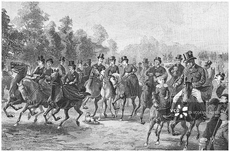 伦敦海德公园罗滕街老旧插画图片素材