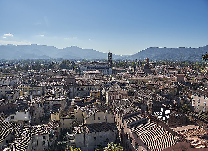 从圭尼吉塔俯瞰卢卡中世纪城市圣安德烈亚街景图片素材
