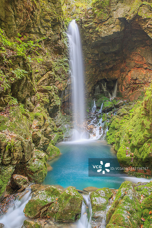 江原道三陟市Mugeon-ri的苔藓瀑布图片素材