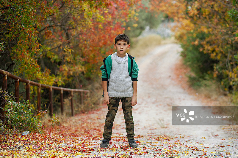 秋日自然中的儿童肖像图片素材