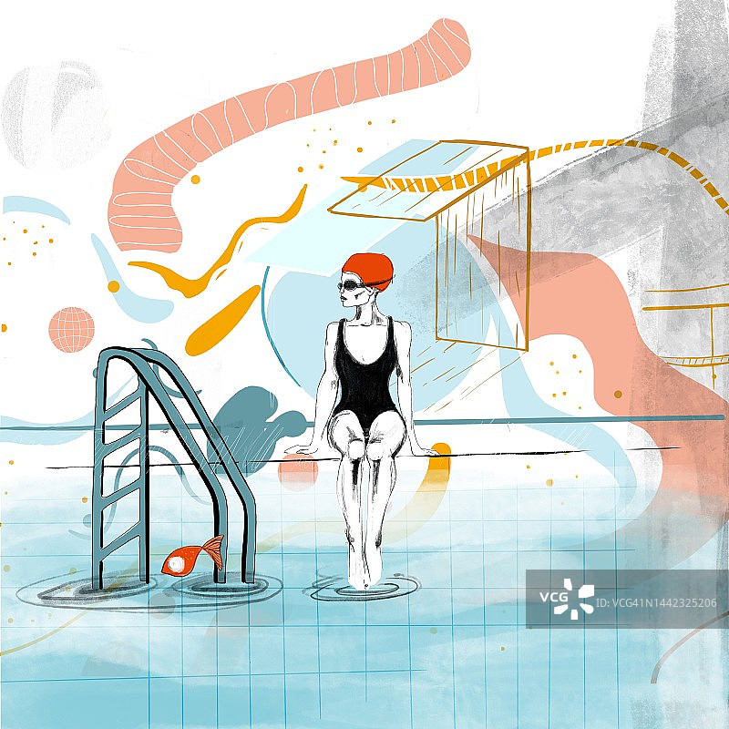 在泳池边休息的女游泳运动员图片素材