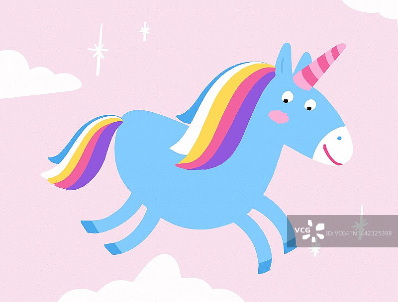 粉彩色调的飞翔独角兽插画图片素材