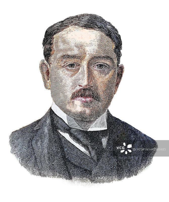 塞西尔·约翰·罗德斯肖像（1853-1902）：在南部非洲担任过开普殖民地总理的英国矿业巨头和政治家图片素材