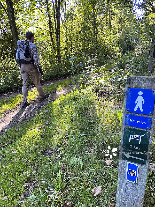 男人走在丹麦日德兰半岛的哈维詹路上图片素材