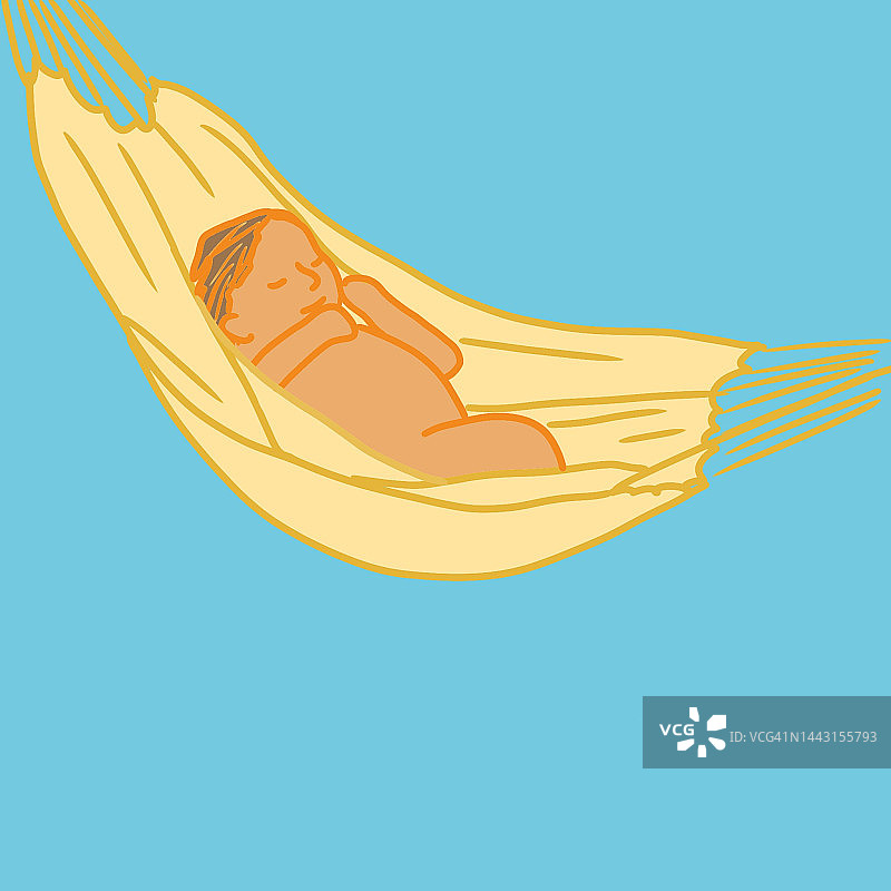 婴儿吊床休息扁平风插画图片素材