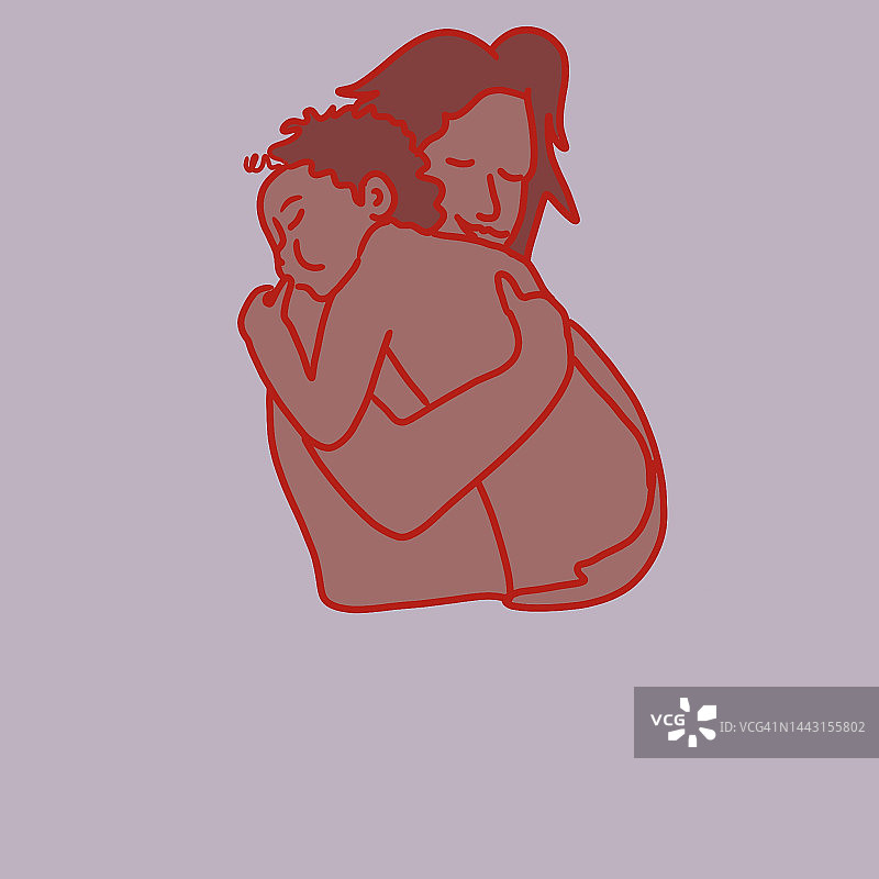母亲节妈妈拥抱宝宝扁平插画图片素材