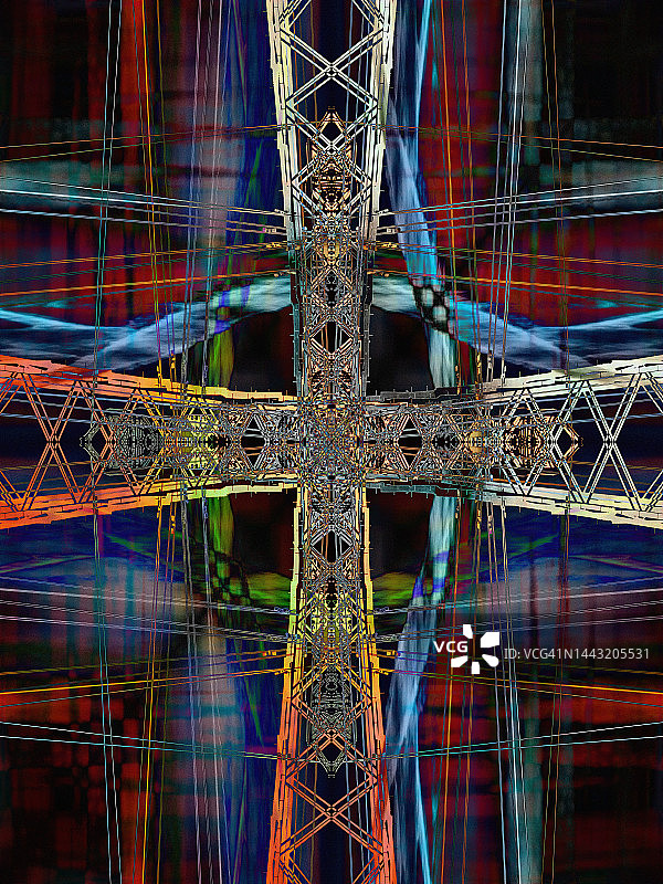 冬季日出与输电塔抽象图形图片素材