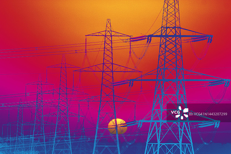 拉德利村外的电塔日落景观图片素材