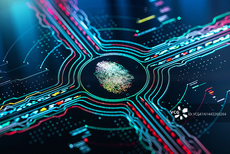 指纹认证按钮。生物识别安全图片素材