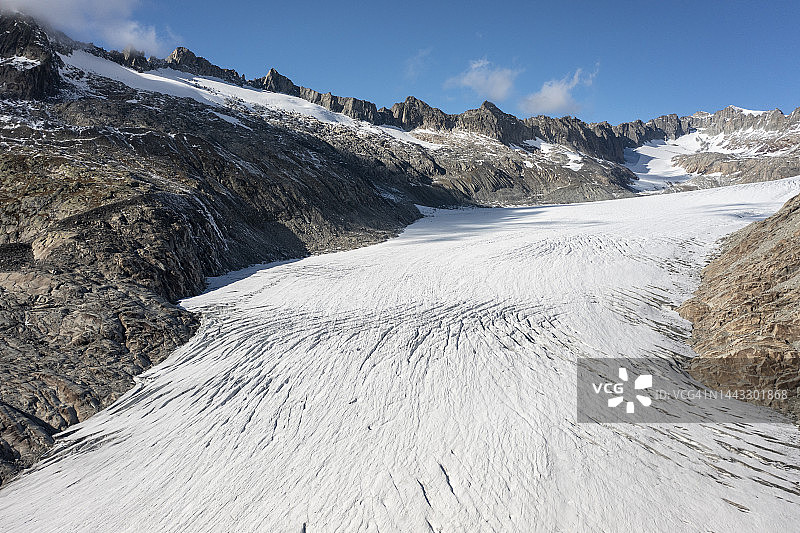 瑞士瓦莱州罗纳冰川鸟瞰图片素材