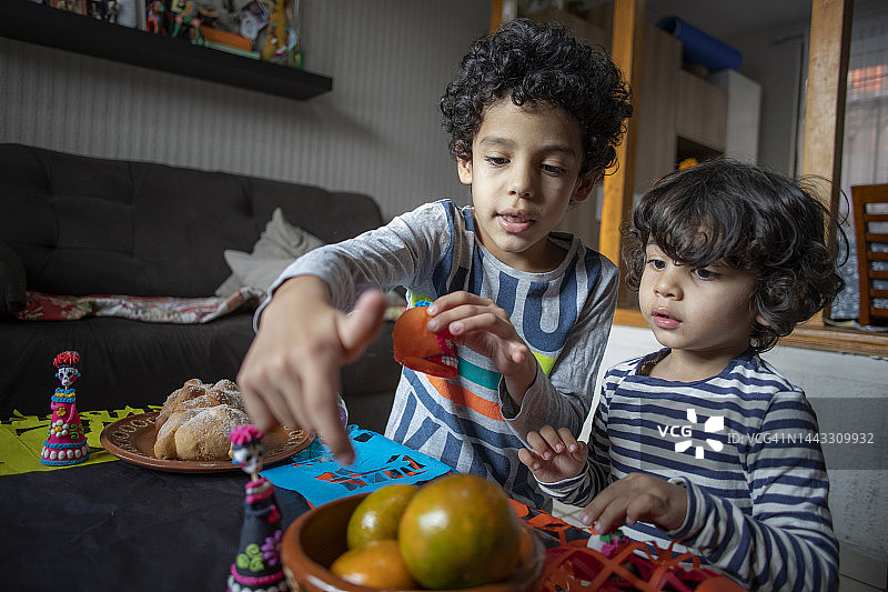 儿童布置亡灵祭坛图片素材