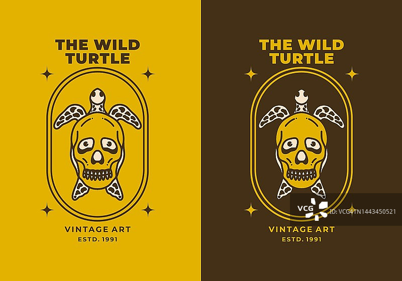 野生乌龟的复古艺术插画图片素材