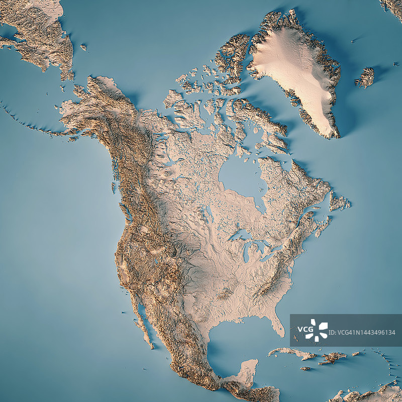 北美地形图3D渲染中性色图片素材