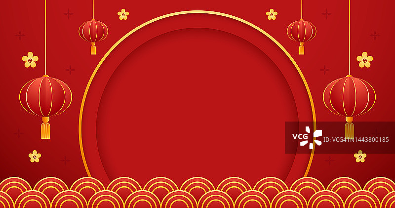 2023年中国新年快乐，带圆形展示位的中国新年banner图片素材