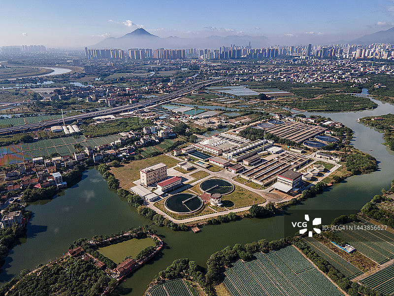 污水处理厂全景航拍图片素材